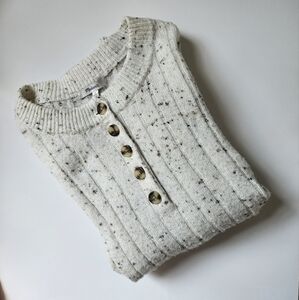 Madewell Cream Speckled Button Crew Neck Sweater
